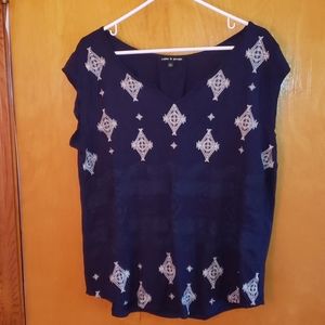 Cable & Gauge cap sleeve enbroidered top navy  XL